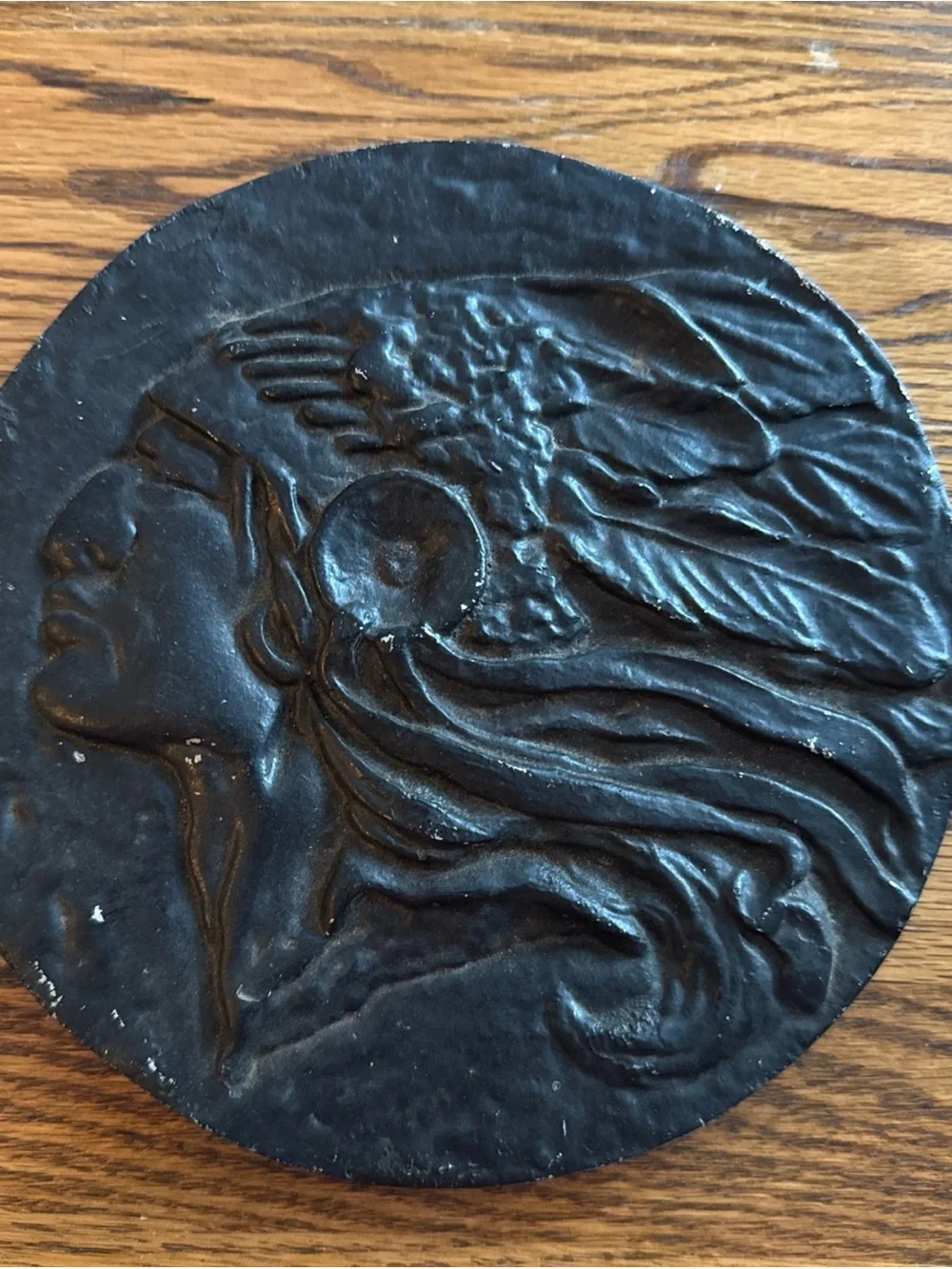 The artcasters Handcrafted Black/silver Cast Metal Plaque Native American